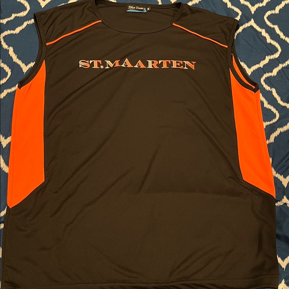 St. Maarten Black and Orange Sleeveless Shirt